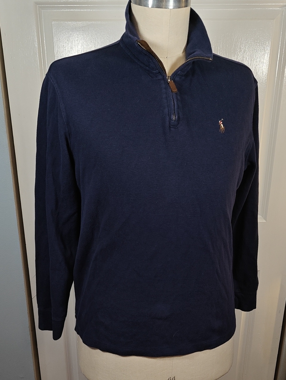 Polo Ralph Lauren Mens Large Navy Estate Rib Quarter Zip Pullover Sweater